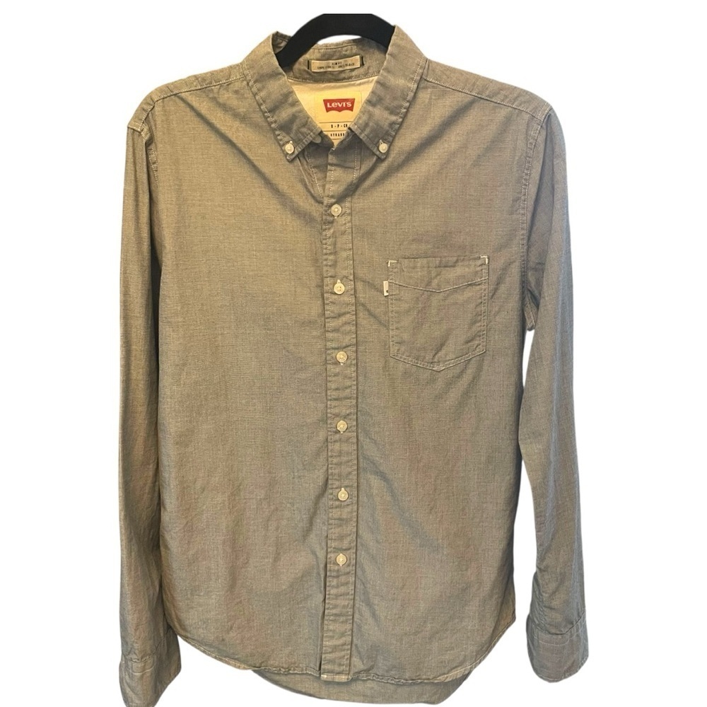 Levi's Slim Fit Gray Casual Button Down Shirt Soft Cotton Blend